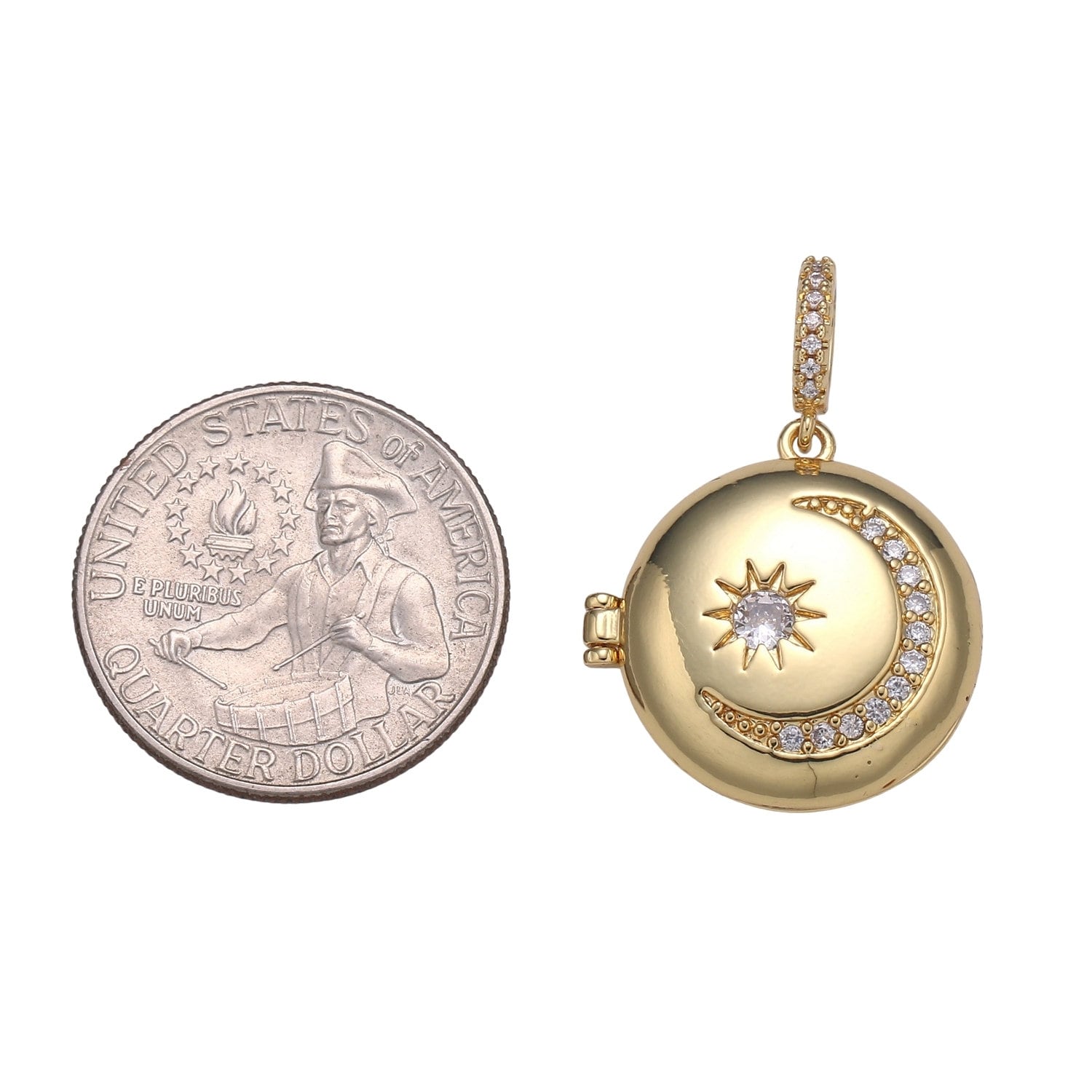Double Sided Celestial Jewelry Gold Crescent Moon Charm Jewelry Making Supply CZ Gold Charm Rustic Coin Charm Star Jewelry, pdgf-2168