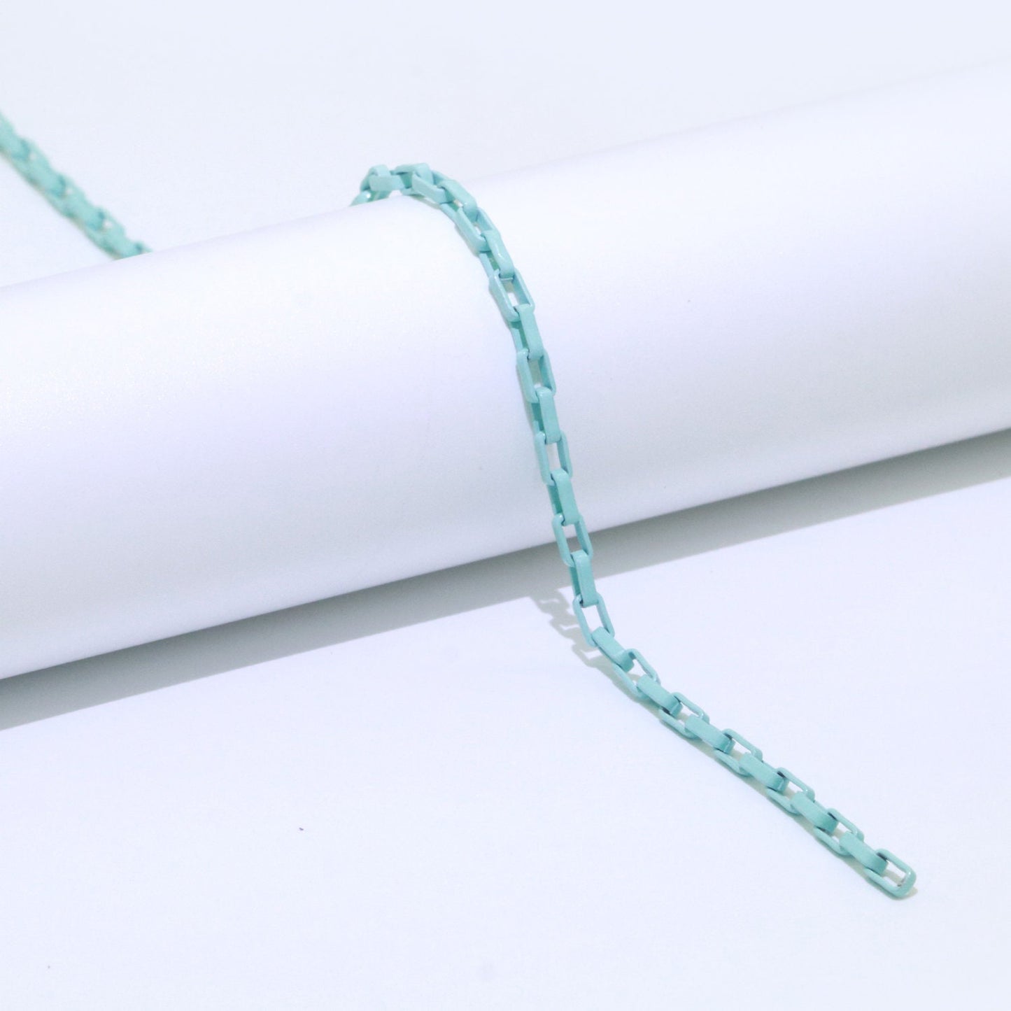 Black,Light Blue,Fuchsia,Green and Orange Color Fancy Enamel Link Rolo Cable Chain by Yard, Square Link Chain by Yard, 2.7mm, Roll-541 ~ 545