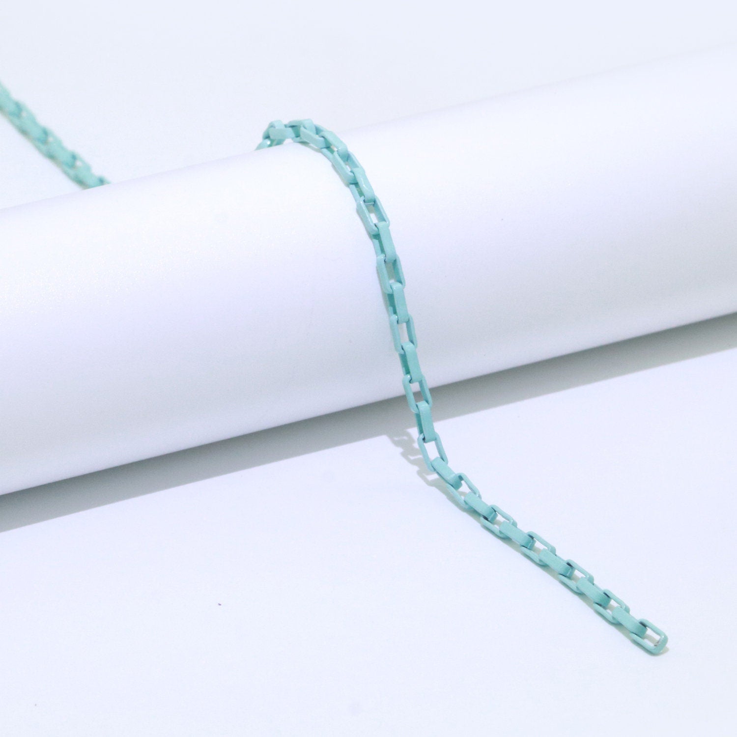 Black,Light Blue,Fuchsia,Green and Orange Color Fancy Enamel Link Rolo Cable Chain by Yard, Square Link Chain by Yard, 2.7mm, Roll-541 ~ 545