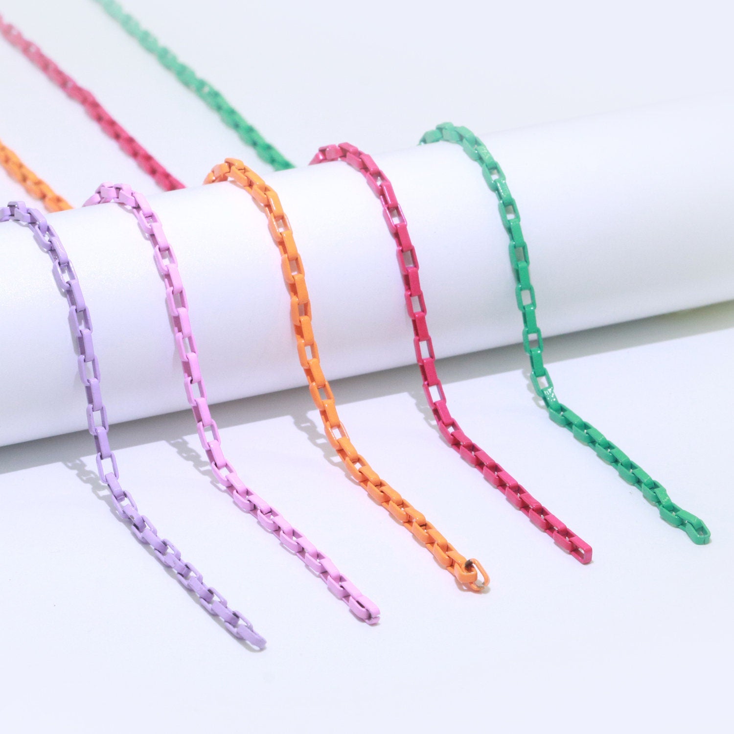 Black,Light Blue,Fuchsia,Green and Orange Color Fancy Enamel Link Rolo Cable Chain by Yard, Square Link Chain by Yard, 2.7mm, Roll-541 ~ 545