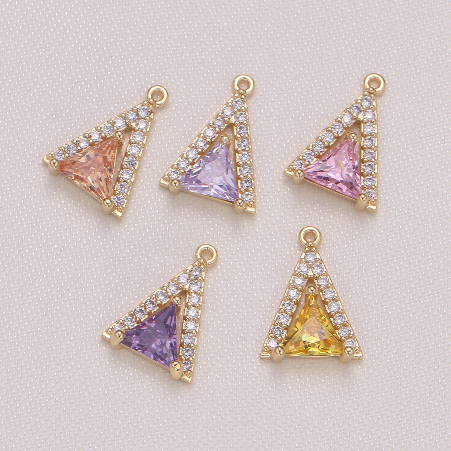 Mini Triangle CZ Pave Gold Geometric Charm Gold Small Minimalist Jewelry Making Supplies for Bracelet Earring Necklace -954