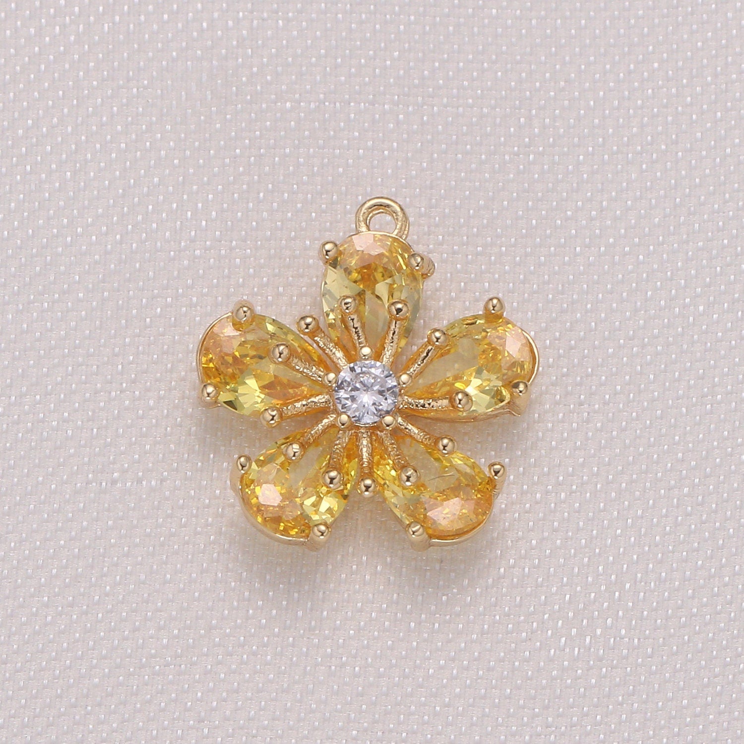 Dainty Pink Clear Yellow Cherry Blossom Flower Cubic Zirconia CZ Charm Pendant Floral Nature Charm bracelet necklace earring supply -959