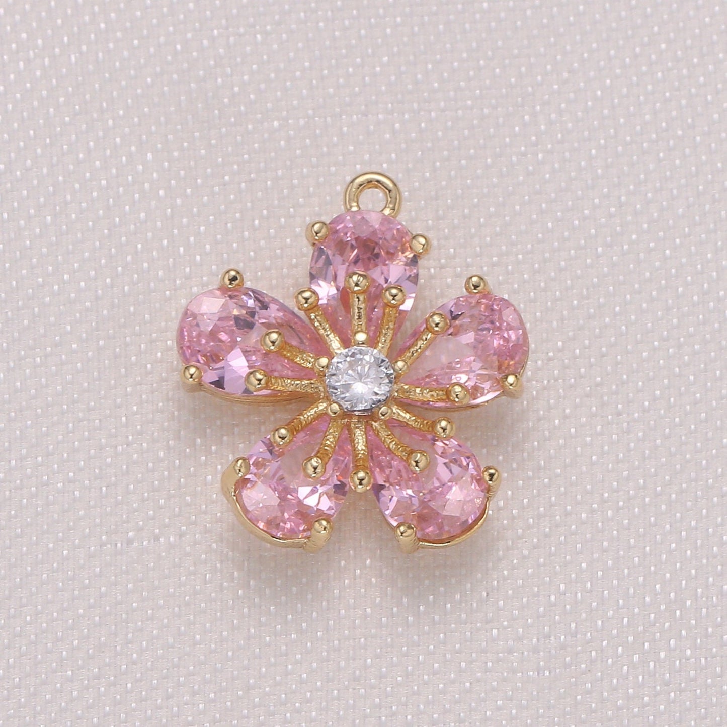 Dainty Pink Clear Yellow Cherry Blossom Flower Cubic Zirconia CZ Charm Pendant Floral Nature Charm bracelet necklace earring supply -959