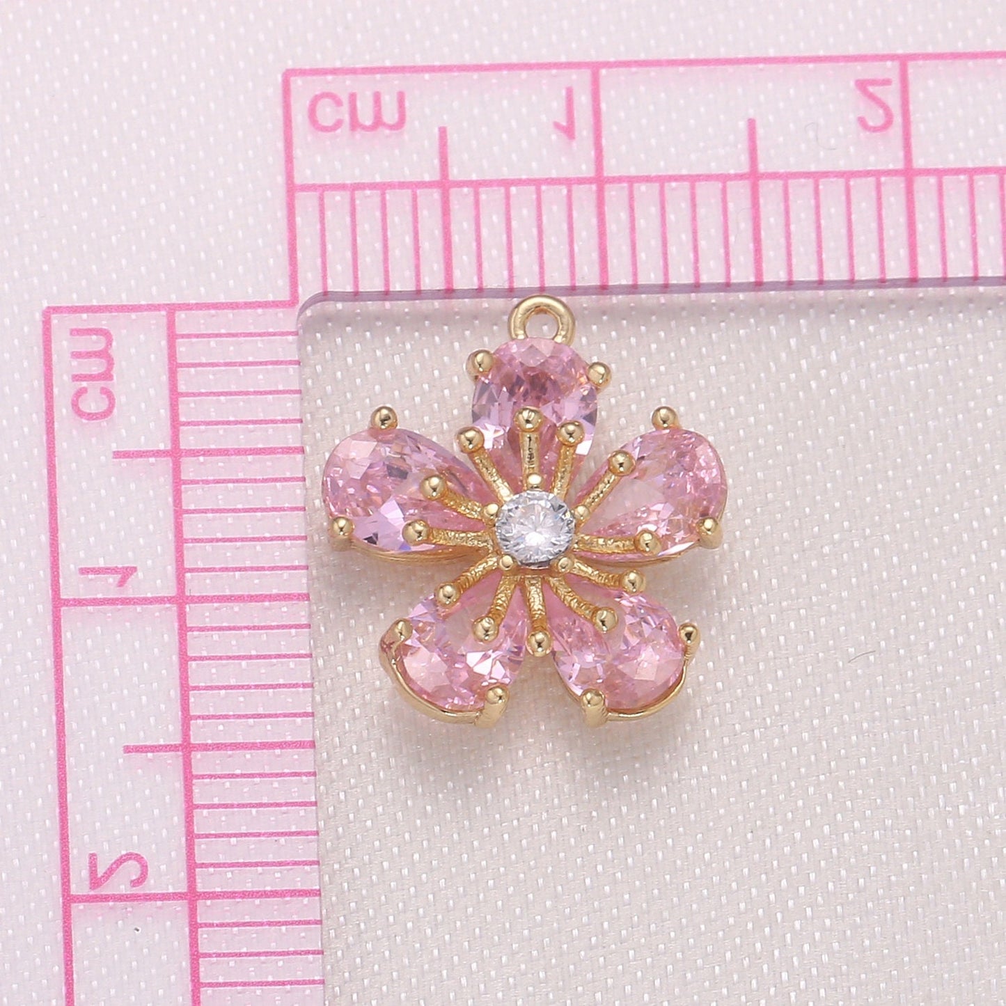 Dainty Pink Clear Yellow Cherry Blossom Flower Cubic Zirconia CZ Charm Pendant Floral Nature Charm bracelet necklace earring supply -959