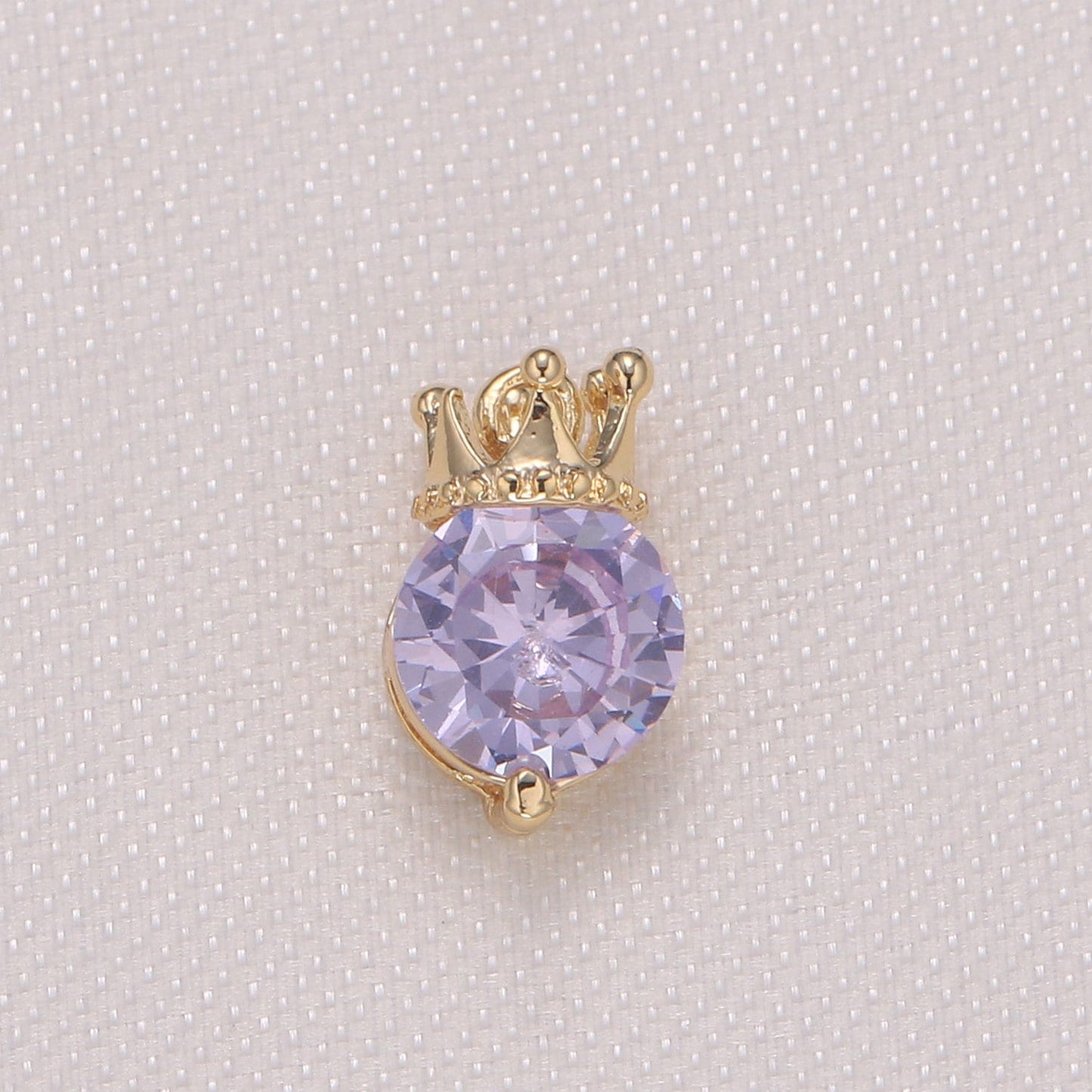 1x Mini Solitaire CZ Charm, Crown Pendant, Clear Micro CZ Pave Round Circle Charm, 10x7mm, Jewelry Findings -979,-980