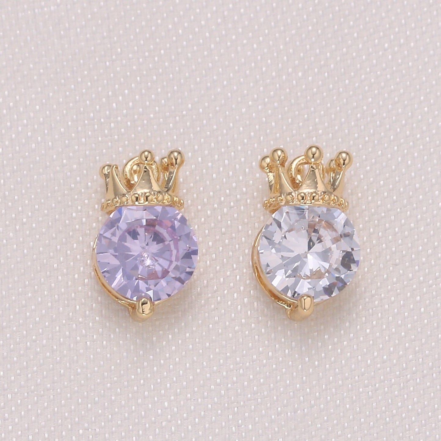 1x Mini Solitaire CZ Charm, Crown Pendant, Clear Micro CZ Pave Round Circle Charm, 10x7mm, Jewelry Findings -979,-980