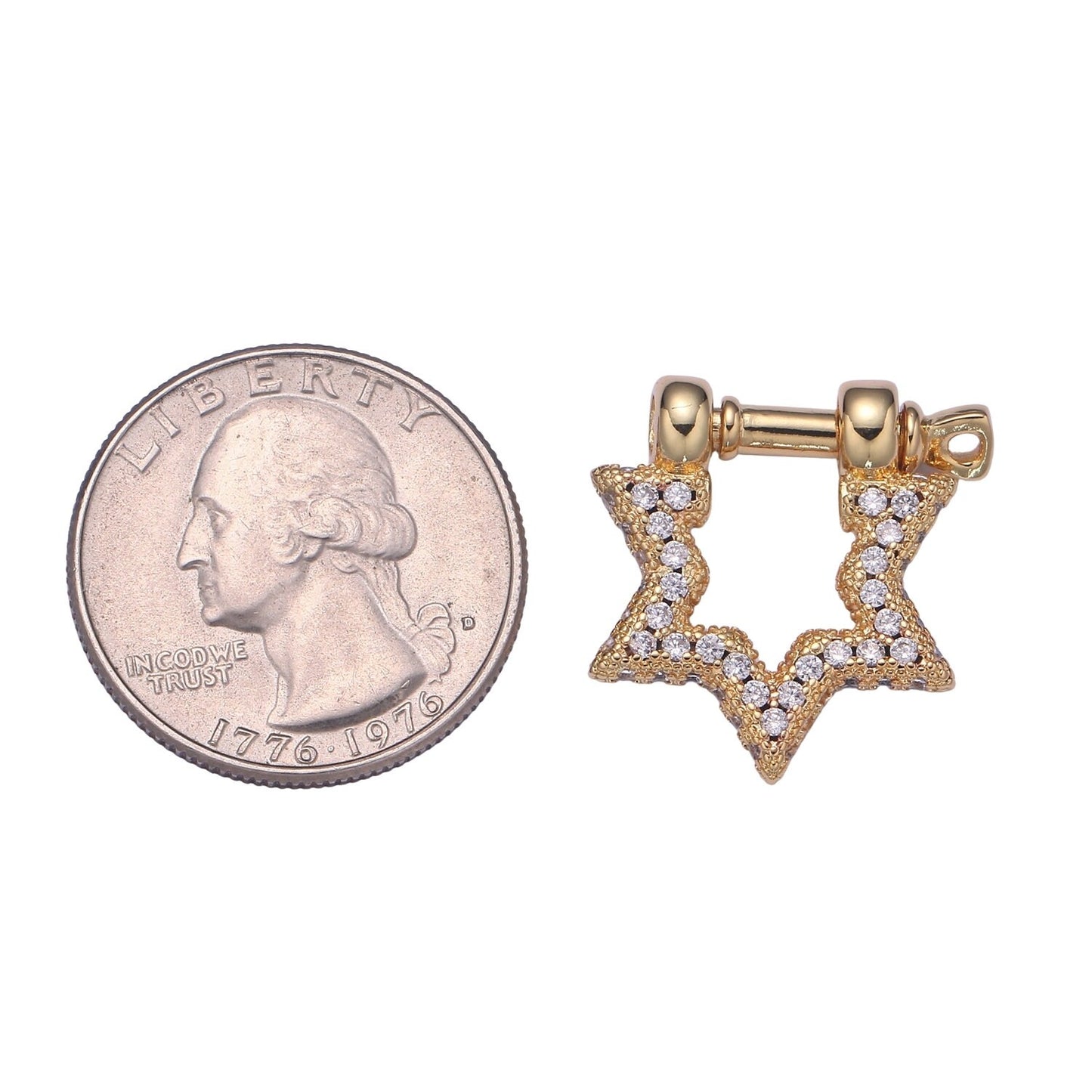 1pc Shackle Screw Clasp, Screw Clasp Crown , Interlocking Crown Clasp, Pave Star Shaped Clasps, Gold Color, supp 1160