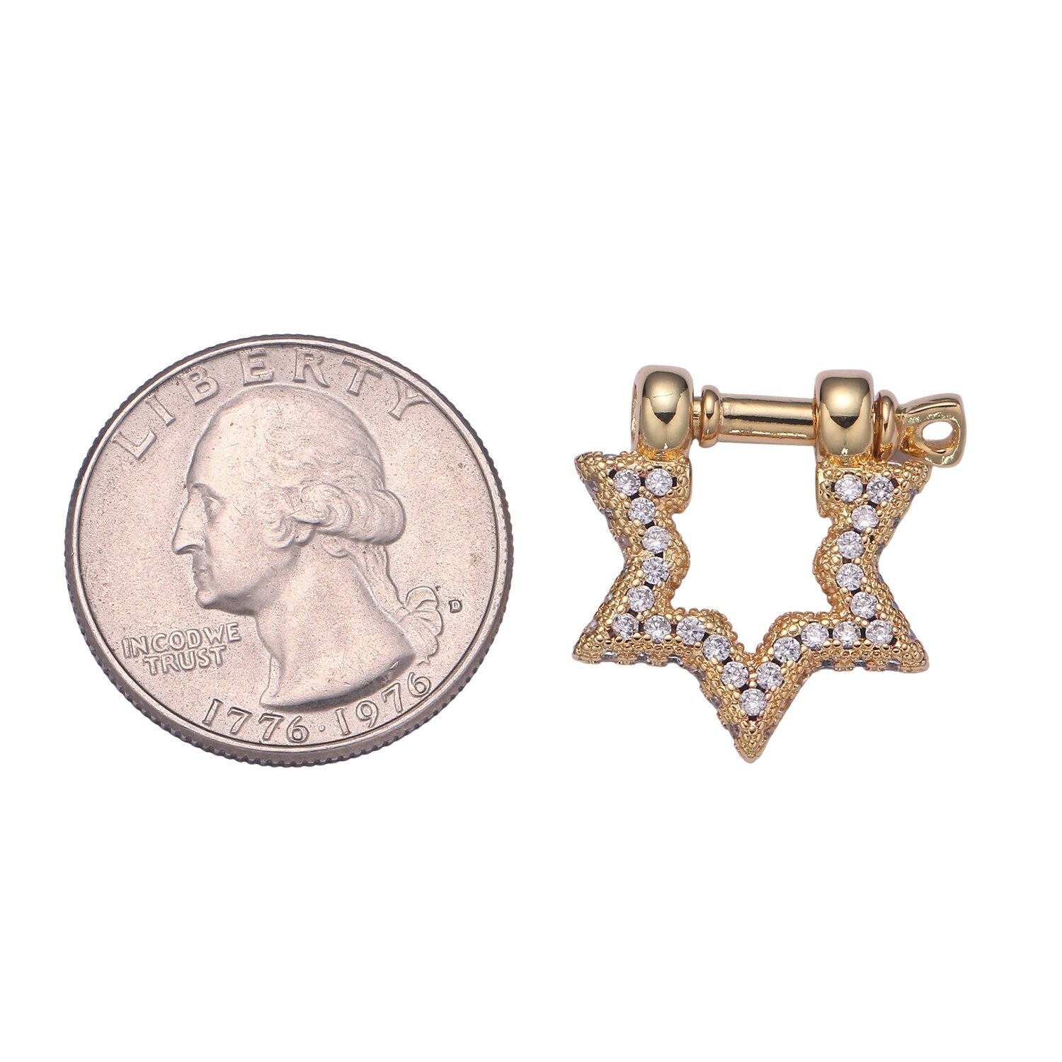 1pc Shackle Screw Clasp, Screw Clasp Crown , Interlocking Crown Clasp, Pave Star Shaped Clasps, Gold Color, supp 1160