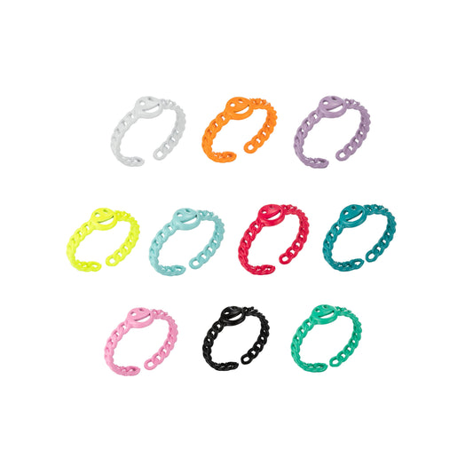 1x Dainty Y2K style retro ring Open Adjustable Happy Face Smiley Link ring Summer Trend Neon Enamel Chain for Fun Stackable Jewelry