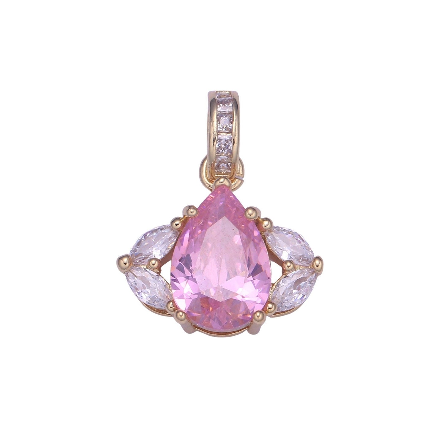 Amethyst Teardrop Zirconia 18K Gold Pendant, Solitaire Purple Cubic Charm for Easy Self-Making Jewelry, Sophisticate Pendant, PDGF-2190