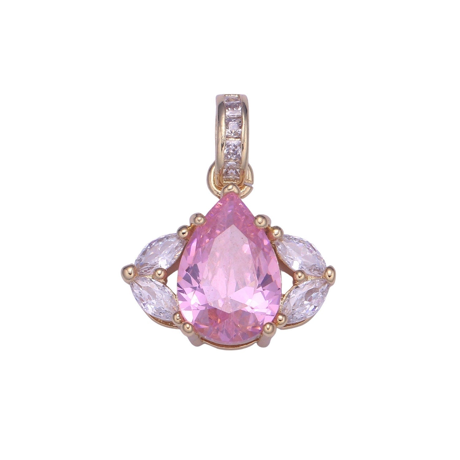 Amethyst Teardrop Zirconia 18K Gold Pendant, Solitaire Purple Cubic Charm for Easy Self-Making Jewelry, Sophisticate Pendant, PDGF-2190