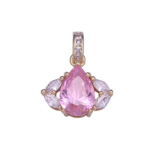 Amethyst Teardrop Zirconia 18K Gold Pendant, Solitaire Purple Cubic Charm for Easy Self-Making Jewelry, Sophisticate Pendant, PDGF-2190