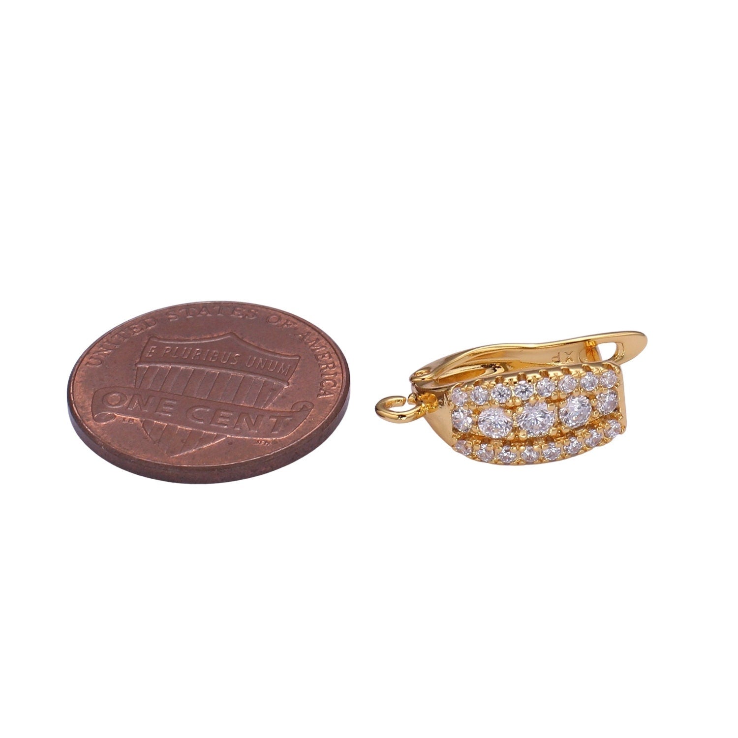 1 pair CZ hoop, Gold cubic one touch w/ open link , Nickel free Earring Lever back earring making, earring charm Supply 1146