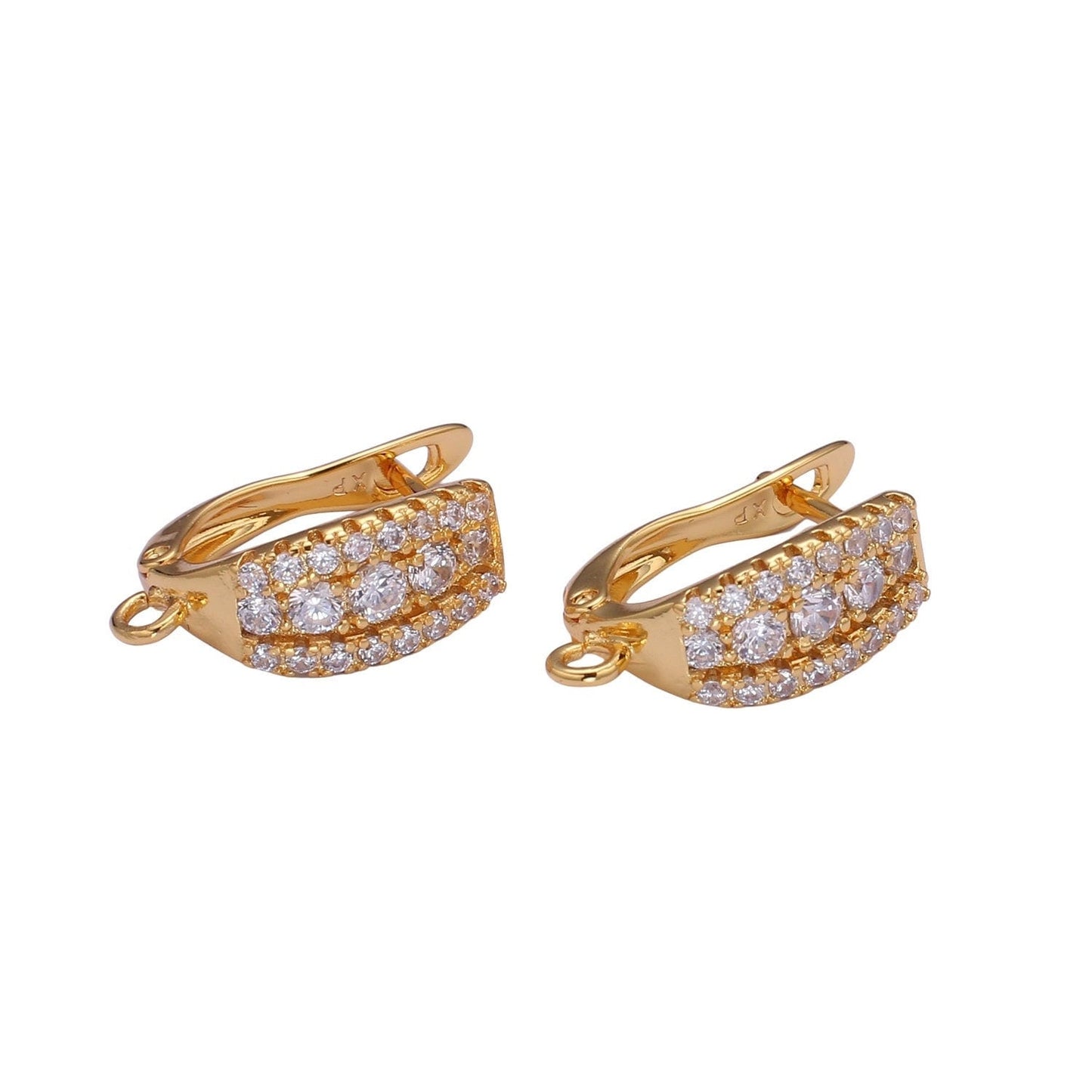 1 pair CZ hoop, Gold cubic one touch w/ open link , Nickel free Earring Lever back earring making, earring charm Supply 1146