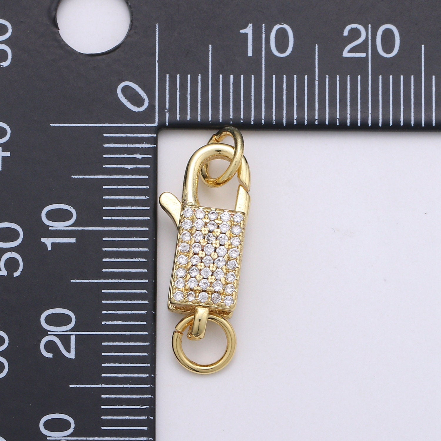 1pc Double sided CZ Carabiner Spring Push Clasp, Clasp Connector with dual jump ring Interlocking Oval Lock Clasp, SUPP- 730
