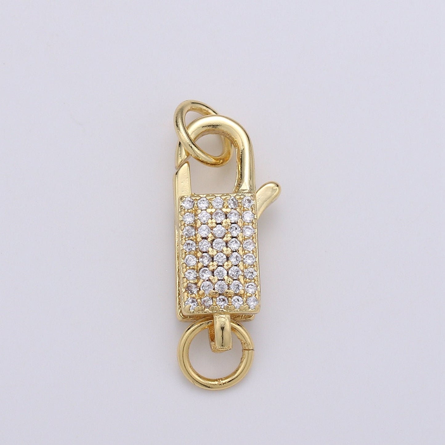 1pc Double sided CZ Carabiner Spring Push Clasp, Clasp Connector with dual jump ring Interlocking Oval Lock Clasp, SUPP- 730