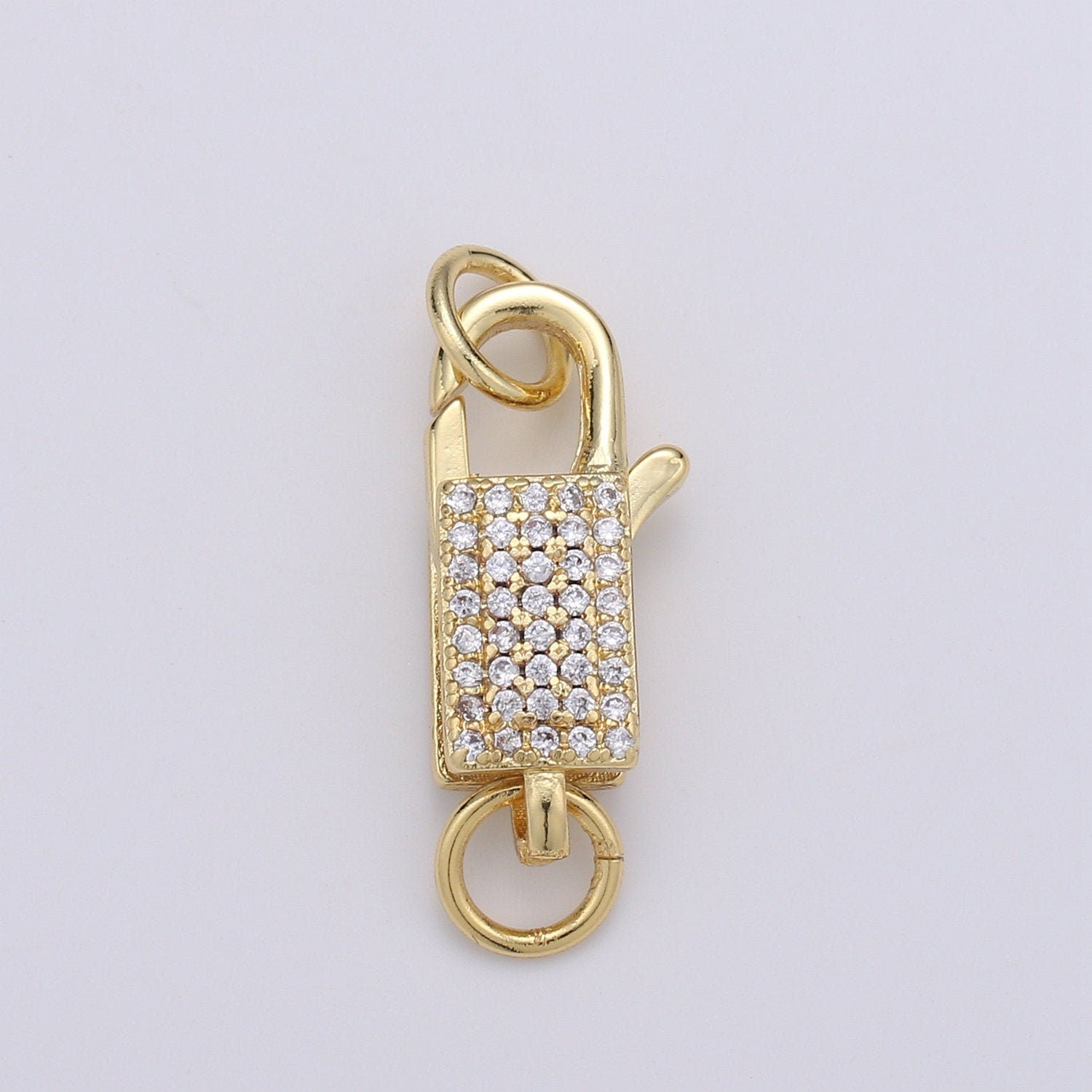 1pc Double sided CZ Carabiner Spring Push Clasp, Clasp Connector with dual jump ring Interlocking Oval Lock Clasp, SUPP- 730