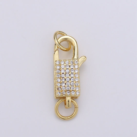 1pc Double sided CZ Carabiner Spring Push Clasp, Clasp Connector with dual jump ring Interlocking Oval Lock Clasp, SUPP- 730