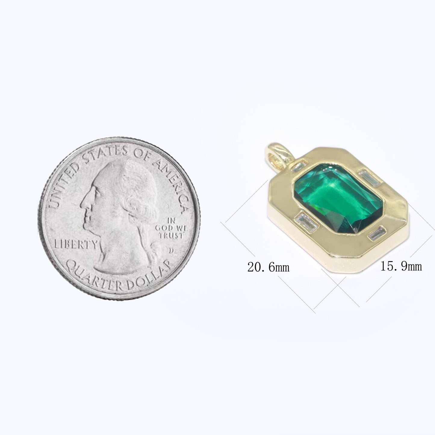 Dainty Medallion Charm Octagon Shape Pendant, 14K Gold Filled CZ Cubic Zirconia Clear Blue Gren Charm for Necklace Bracelet Component
