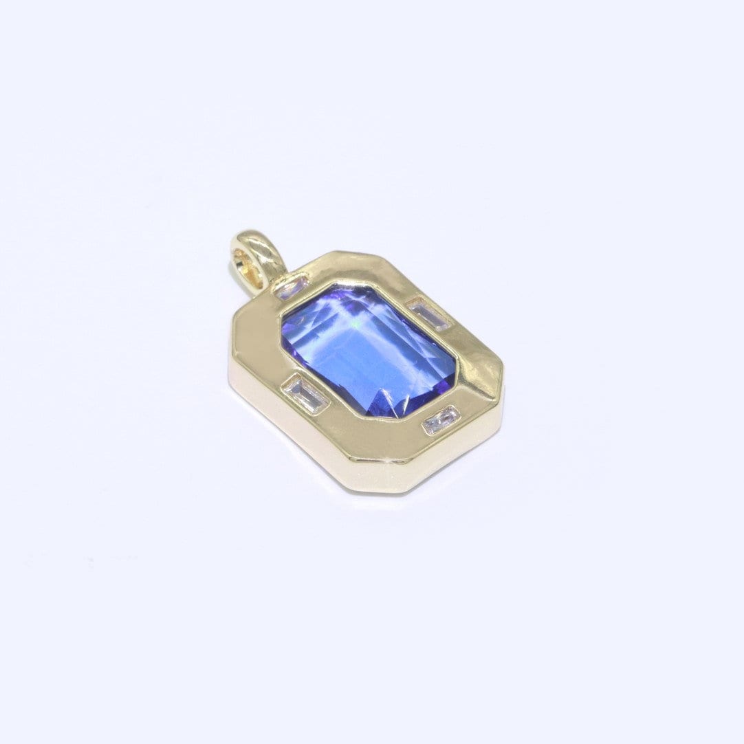 Dainty Medallion Charm Octagon Shape Pendant, 14K Gold Filled CZ Cubic Zirconia Clear Blue Gren Charm for Necklace Bracelet Component