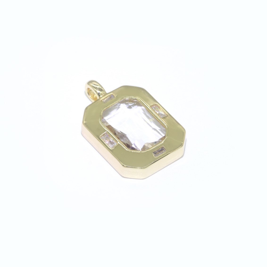Dainty Medallion Charm Octagon Shape Pendant, 14K Gold Filled CZ Cubic Zirconia Clear Blue Gren Charm for Necklace Bracelet Component