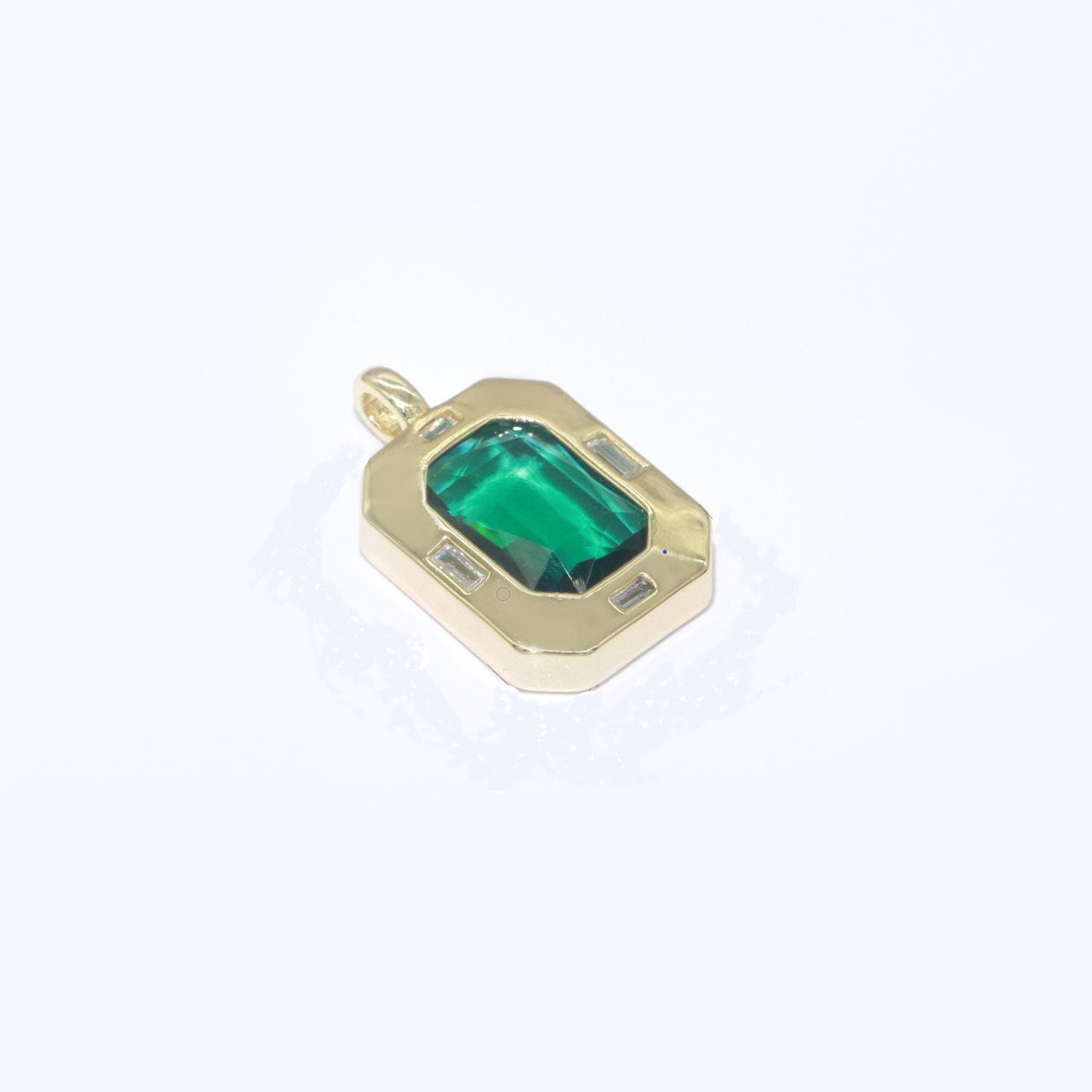 Dainty Medallion Charm Octagon Shape Pendant, 14K Gold Filled CZ Cubic Zirconia Clear Blue Gren Charm for Necklace Bracelet Component