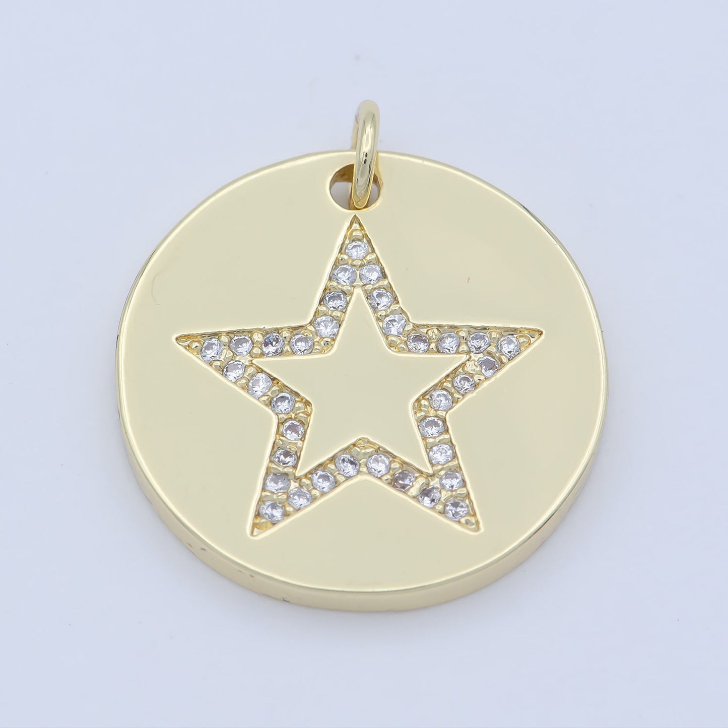 Gold Micro Pave CZ Star Charm, Cubic Galaxy Micro Pave CZ Pendant, Coin Pendant, Celestial Jewelry M-355