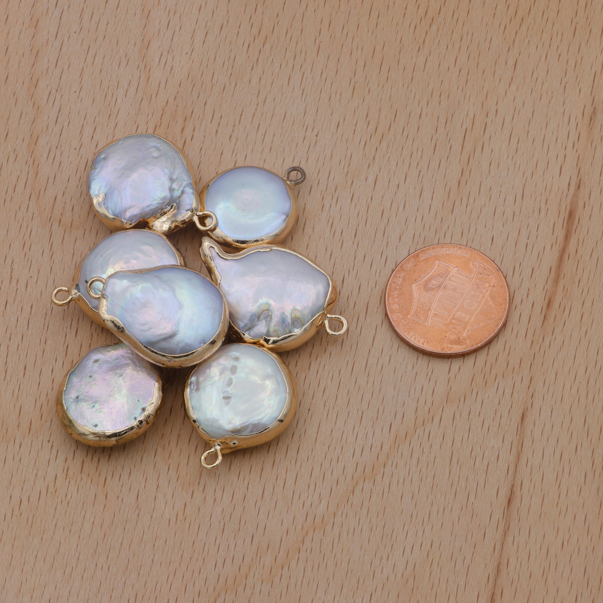 1x Round Shape Natural Freshwater Pearl Charm Beads,Gold Plated Freeform Pearl Beads For Jewelry Making | G-453