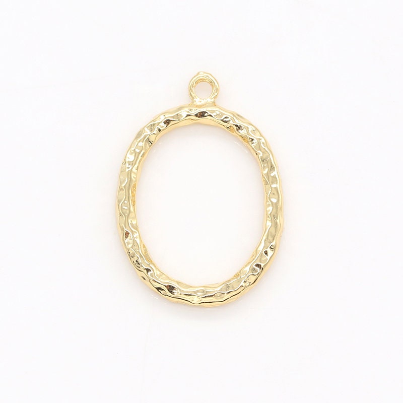 Gold Hollow Oval Pendant -Hammered Oval Charms -Rustic Findings -Geometry Dangle Pendant -Jewelry Supplies -151