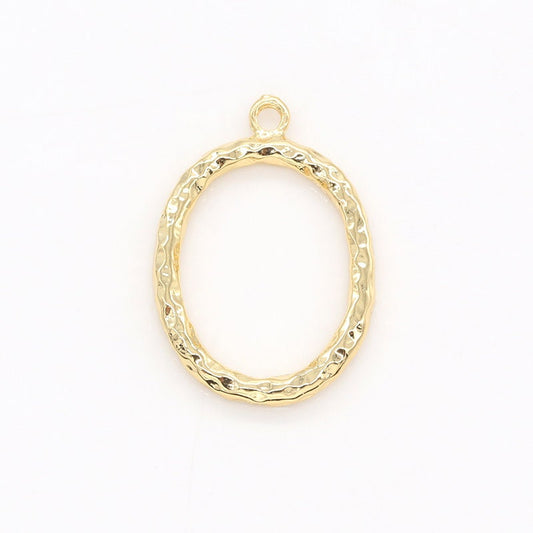 Gold Hollow Oval Pendant -Hammered Oval Charms -Rustic Findings -Geometry Dangle Pendant -Jewelry Supplies -151