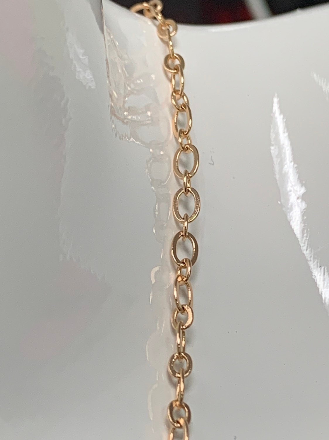17.5'' Ready to Wear Pink Gold Thin Oval Rolo Necklace Chain, Layering Fancy Chain Dainty Necklace, For Pendant Charm Necklace Making,367