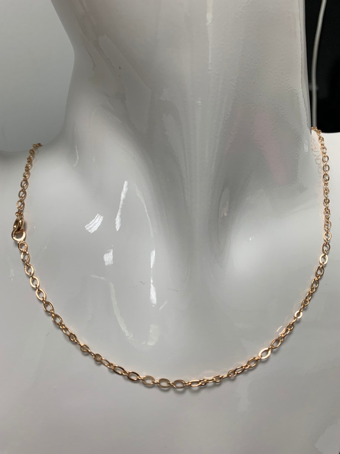 17.5'' Ready to Wear Pink Gold Thin Oval Rolo Necklace Chain, Layering Fancy Chain Dainty Necklace, For Pendant Charm Necklace Making,367