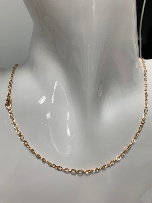 17.5'' Ready to Wear Pink Gold Thin Oval Rolo Necklace Chain, Layering Fancy Chain Dainty Necklace, For Pendant Charm Necklace Making,367