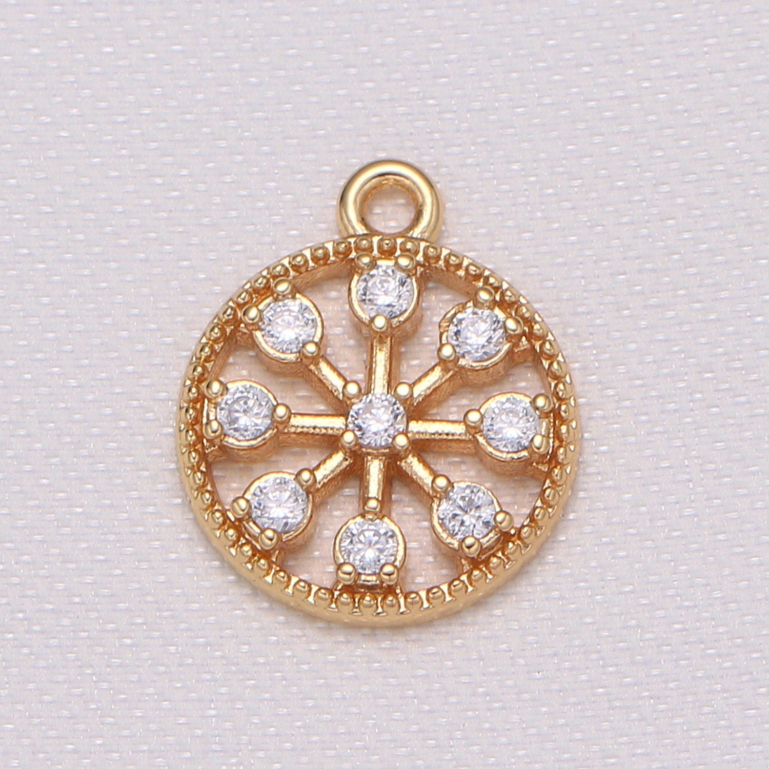 Mini Round Wheel Charm in Gold Plated for Bracelet Necklace Earring Supply -686