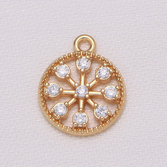 Mini Round Wheel Charm in Gold Plated for Bracelet Necklace Earring Supply -686