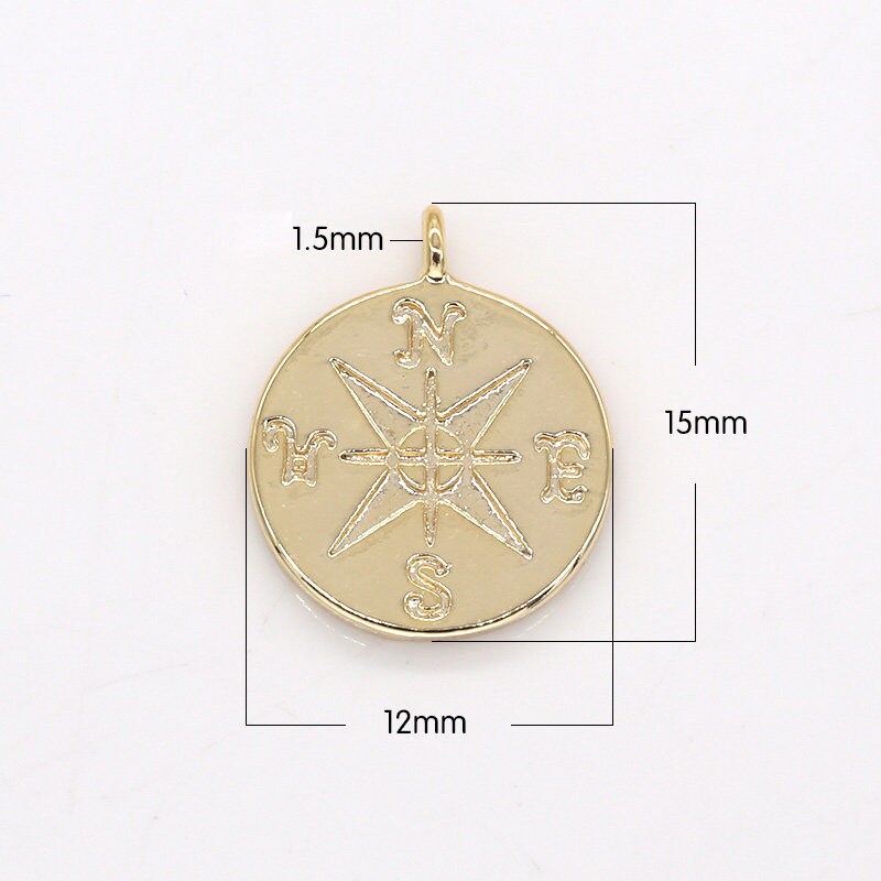 Small Gold Compass Charm - Dainty North South East West Compass Add On Charm - Tiny Travel Inspired Necklace Bracelet Pendant-275