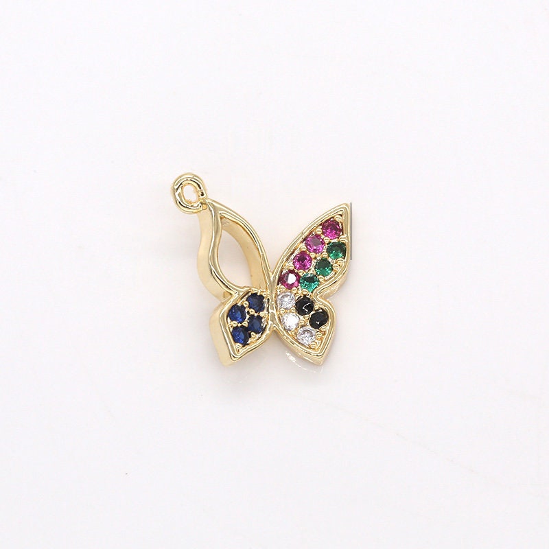Tiny Rainbow Gold Butterfly Charm Cubic Animal Charm Mariposa Monrach Pendant Dangle Charms for Bracelet Necklace Earring Component -294