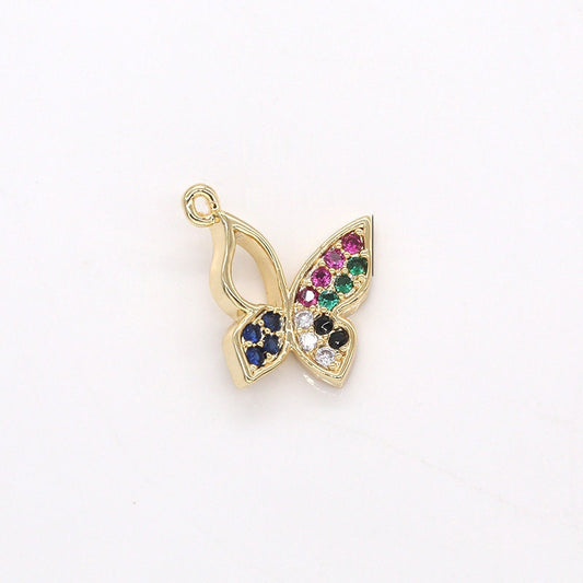 Tiny Rainbow Gold Butterfly Charm Cubic Animal Charm Mariposa Monrach Pendant Dangle Charms for Bracelet Necklace Earring Component -294