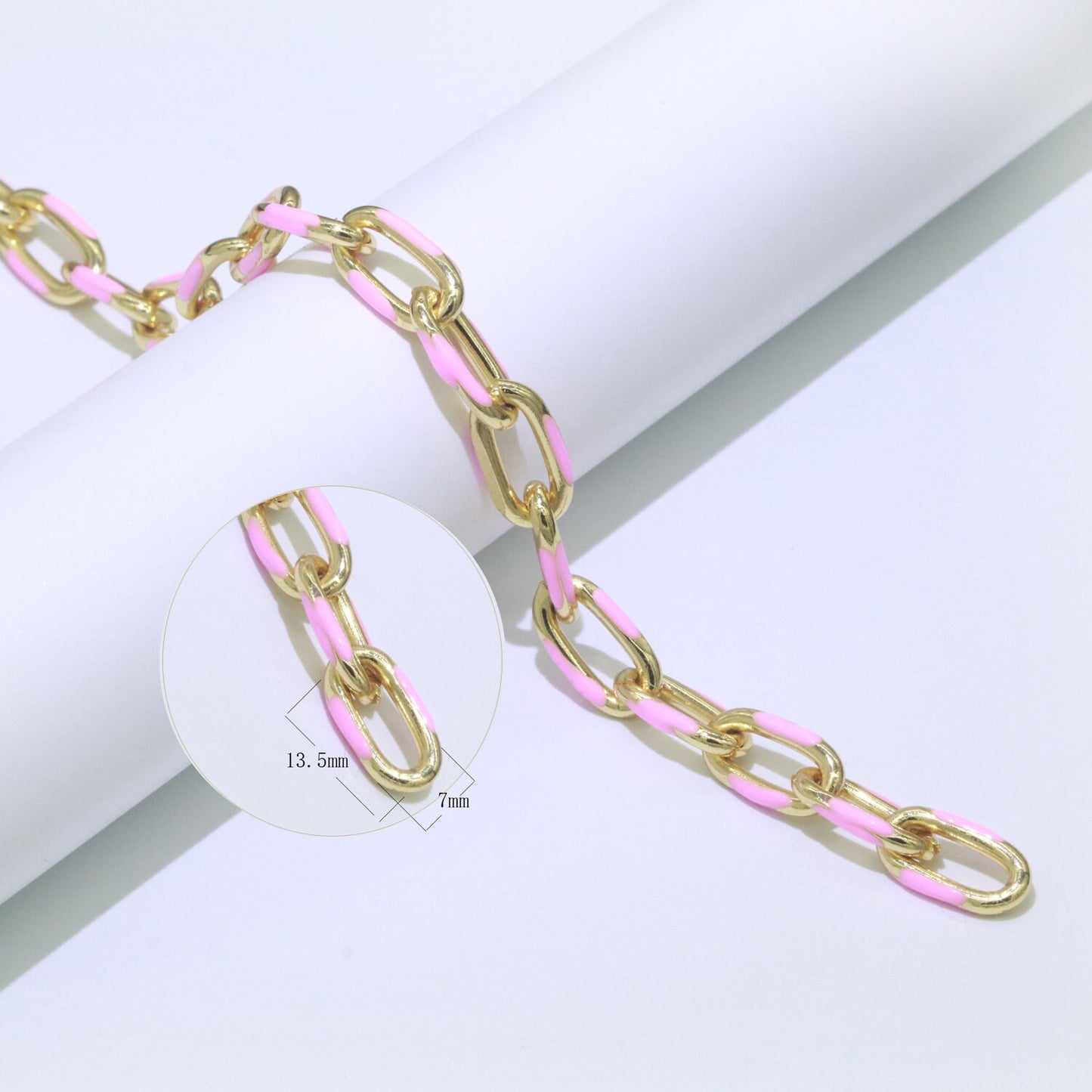 24K Gold Multi color Enamel Rolo Cable Paperclip Chain by Yard, Link Cable Thick Elongate Chain, Wholesale bulk Roll Chain Jewelry 522- 526