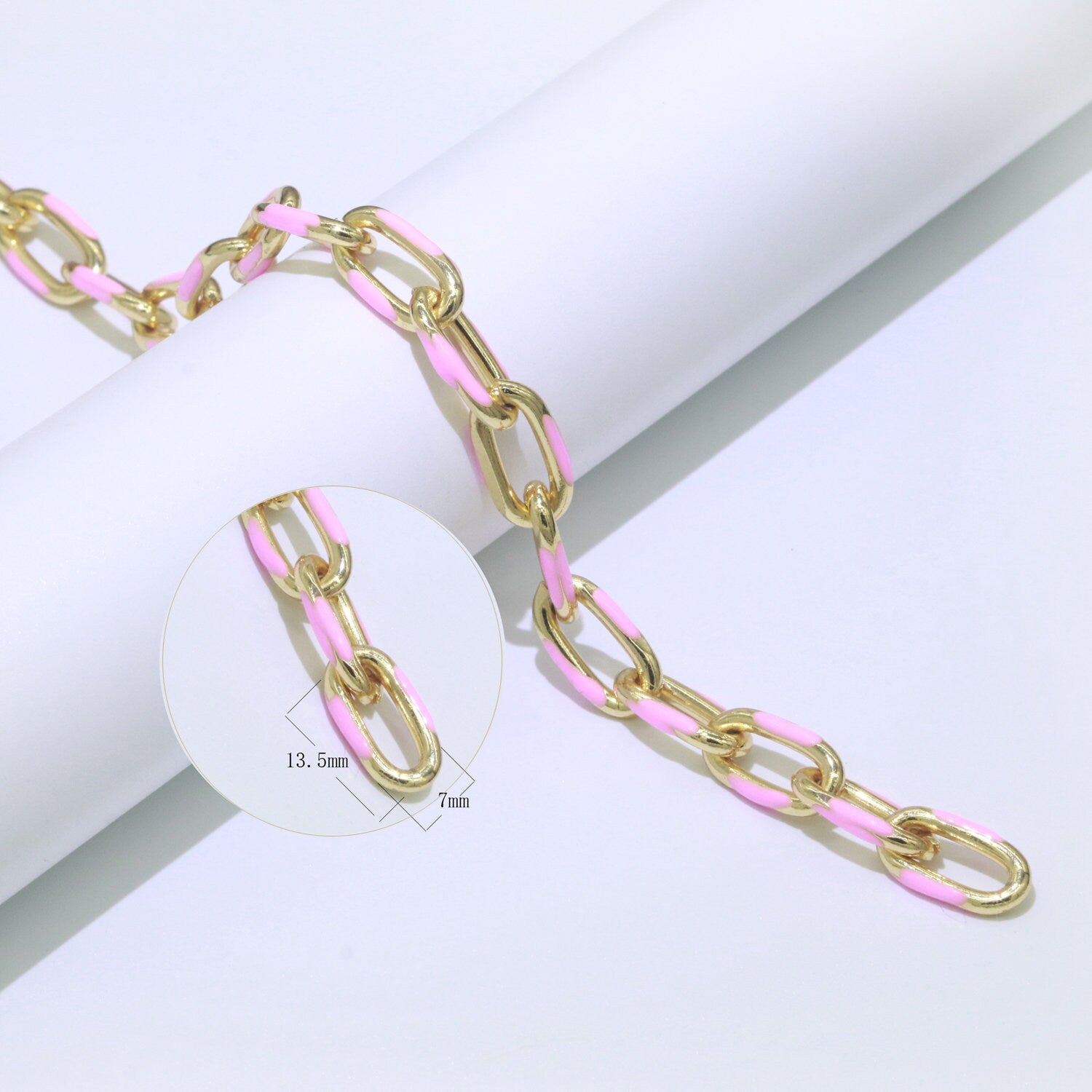 24K Gold Multi color Enamel Rolo Cable Paperclip Chain by Yard, Link Cable Thick Elongate Chain, Wholesale bulk Roll Chain Jewelry 522- 526