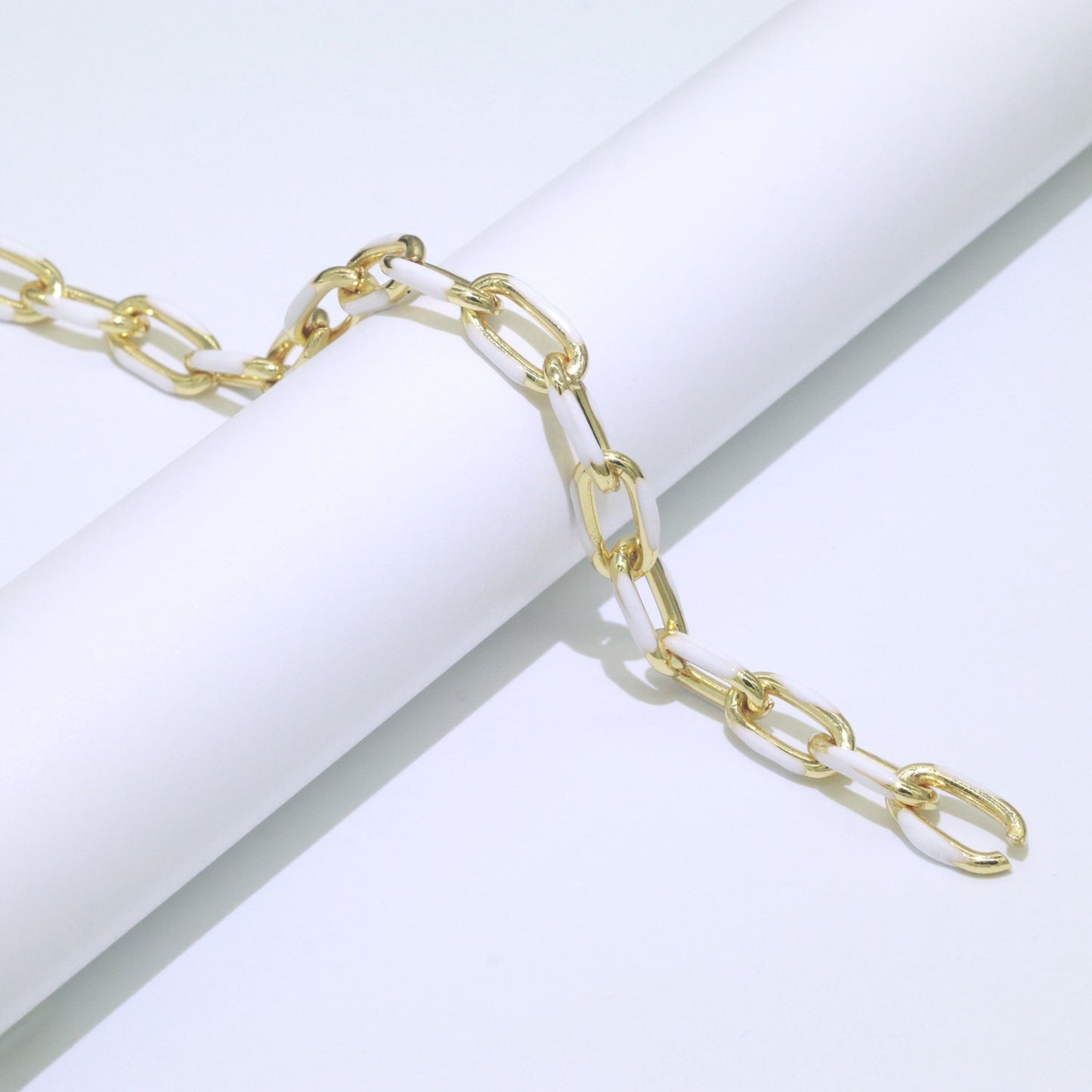 24K Gold Multi color Enamel Rolo Cable Paperclip Chain by Yard, Link Cable Thick Elongate Chain, Wholesale bulk Roll Chain Jewelry 522- 526