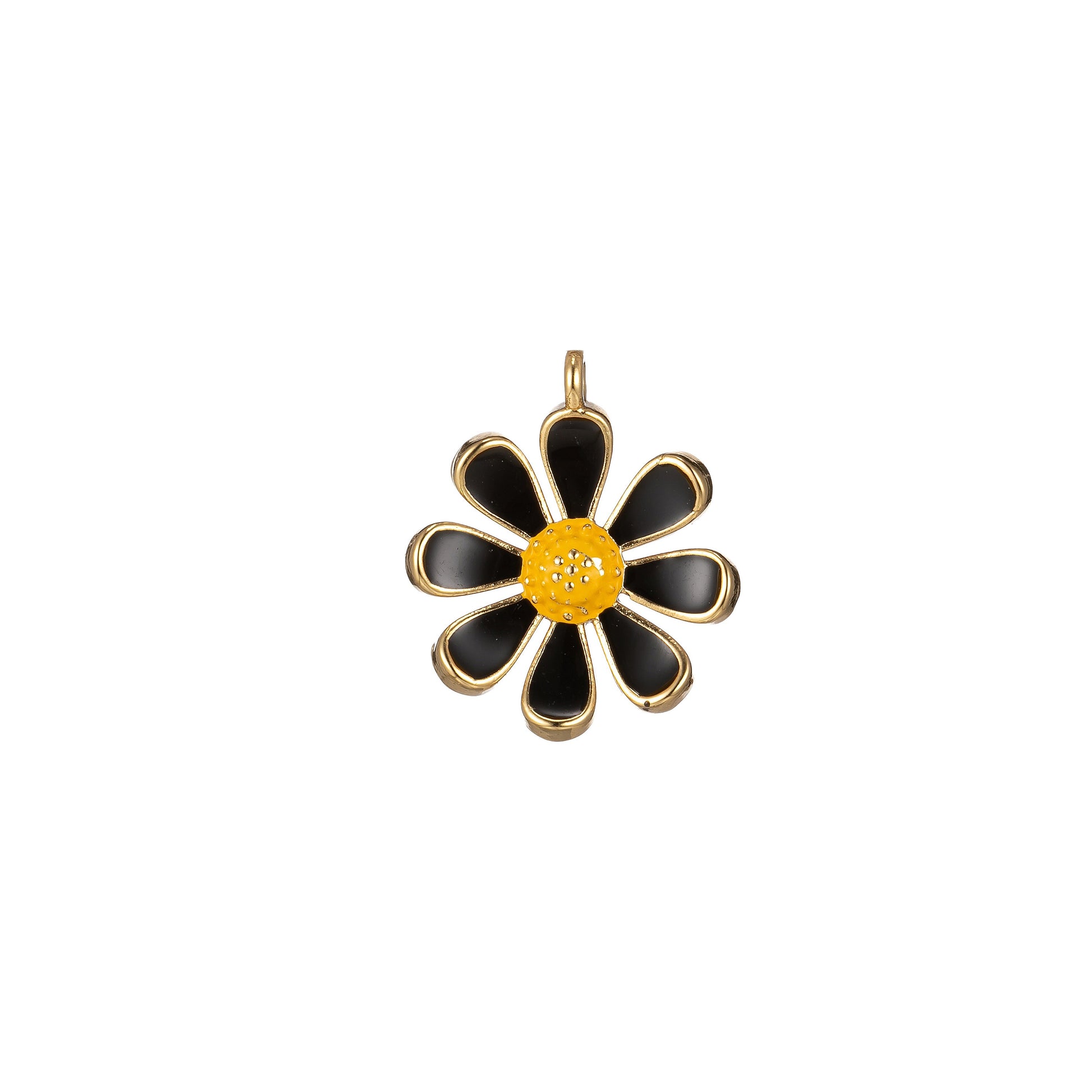 Chunky Gold Daisy Flower Shape Pendant Daisy Flower Charm Big Statement Colorful Enamel Pendant White Black Pink Green Purple Teal Yellow