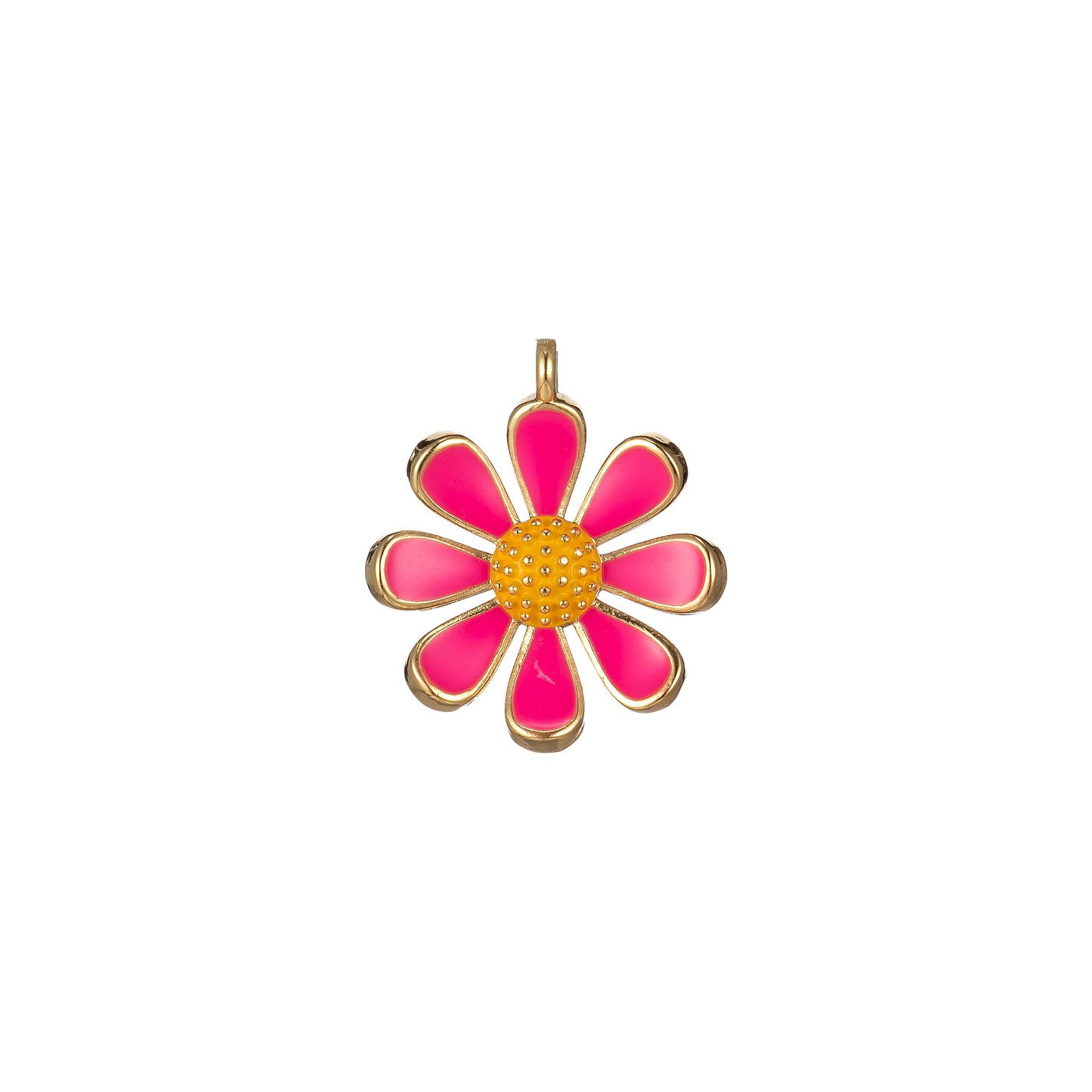 Chunky Gold Daisy Flower Shape Pendant Daisy Flower Charm Big Statement Colorful Enamel Pendant White Black Pink Green Purple Teal Yellow