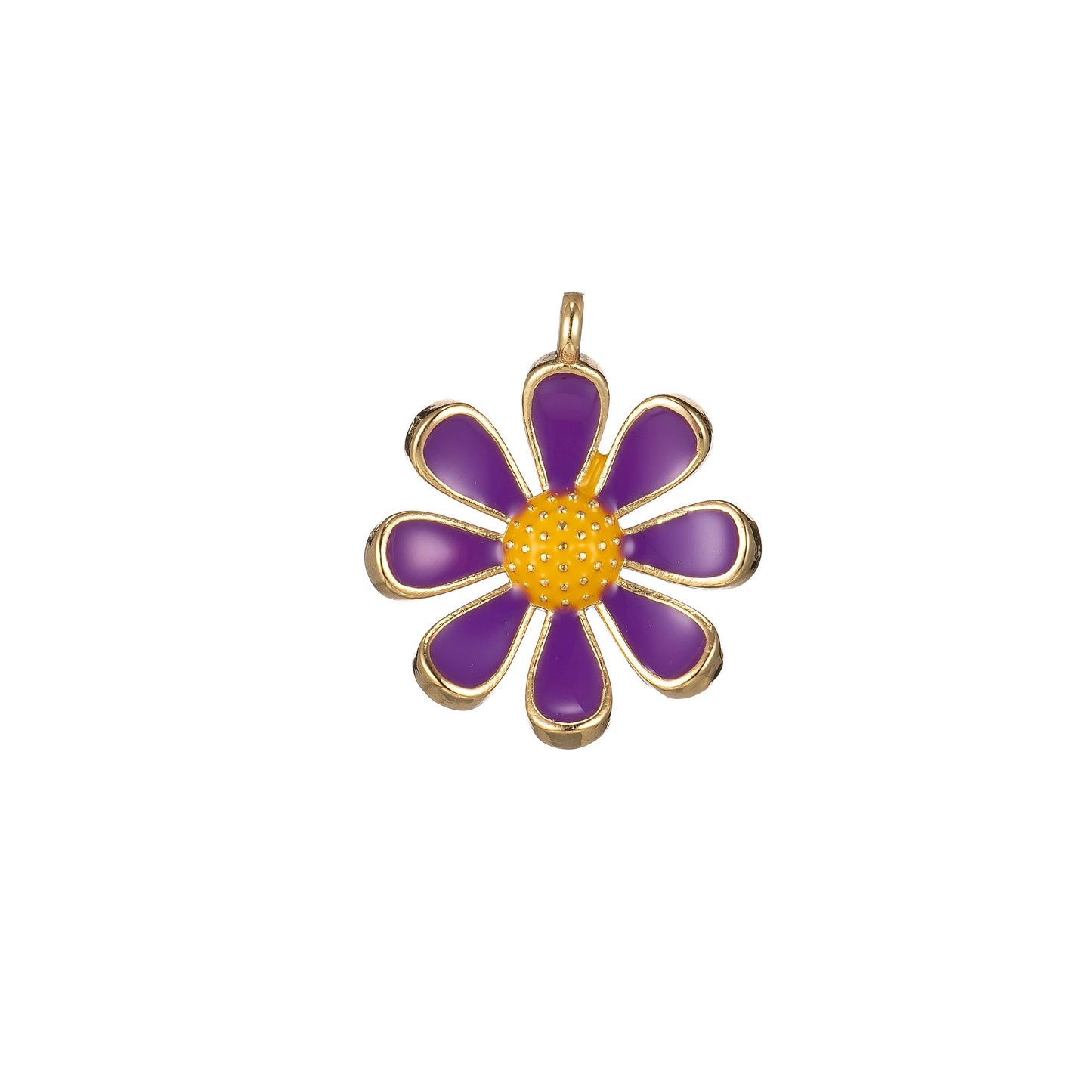 Chunky Gold Daisy Flower Shape Pendant Daisy Flower Charm Big Statement Colorful Enamel Pendant White Black Pink Green Purple Teal Yellow