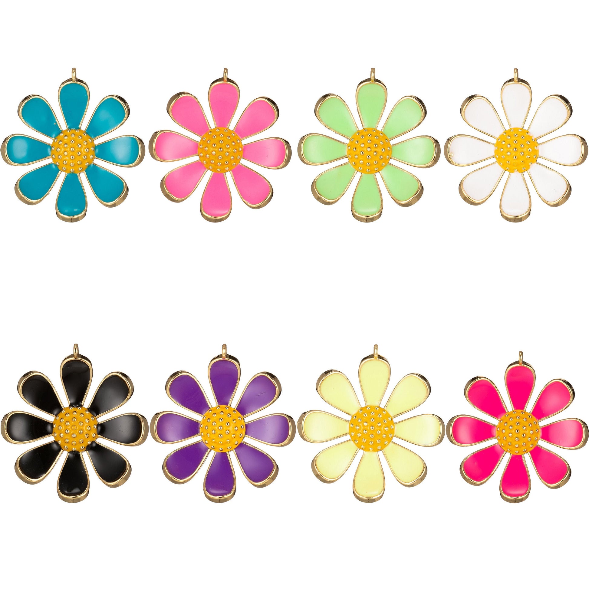 Chunky Gold Daisy Flower Shape Pendant Daisy Flower Charm Big Statement Colorful Enamel Pendant White Black Pink Green Purple Teal Yellow