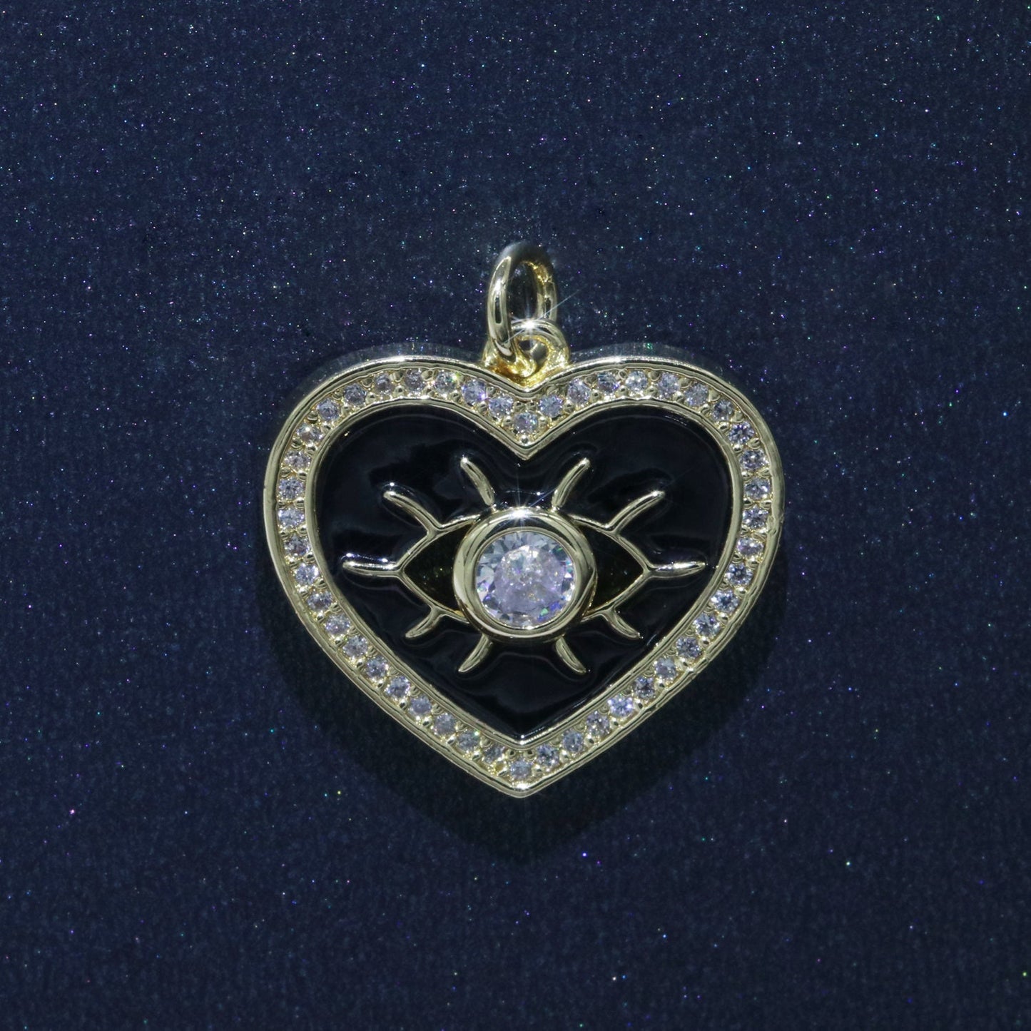 Gold Filled Evil Eye Charm Enamel Eye Heart Pendant Micro Pave Eye Charm Cubic ZIrconia Love Amulet Jewelry Medallion