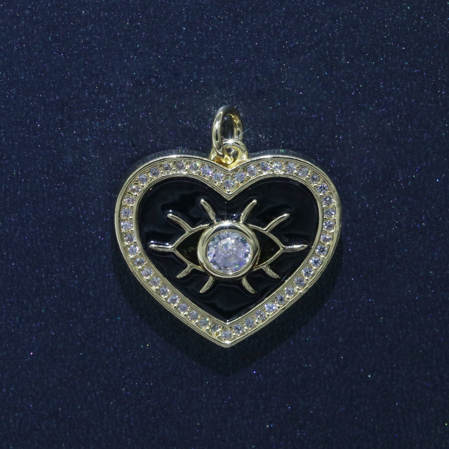 Gold Filled Evil Eye Charm Enamel Eye Heart Pendant Micro Pave Eye Charm Cubic ZIrconia Love Amulet Jewelry Medallion