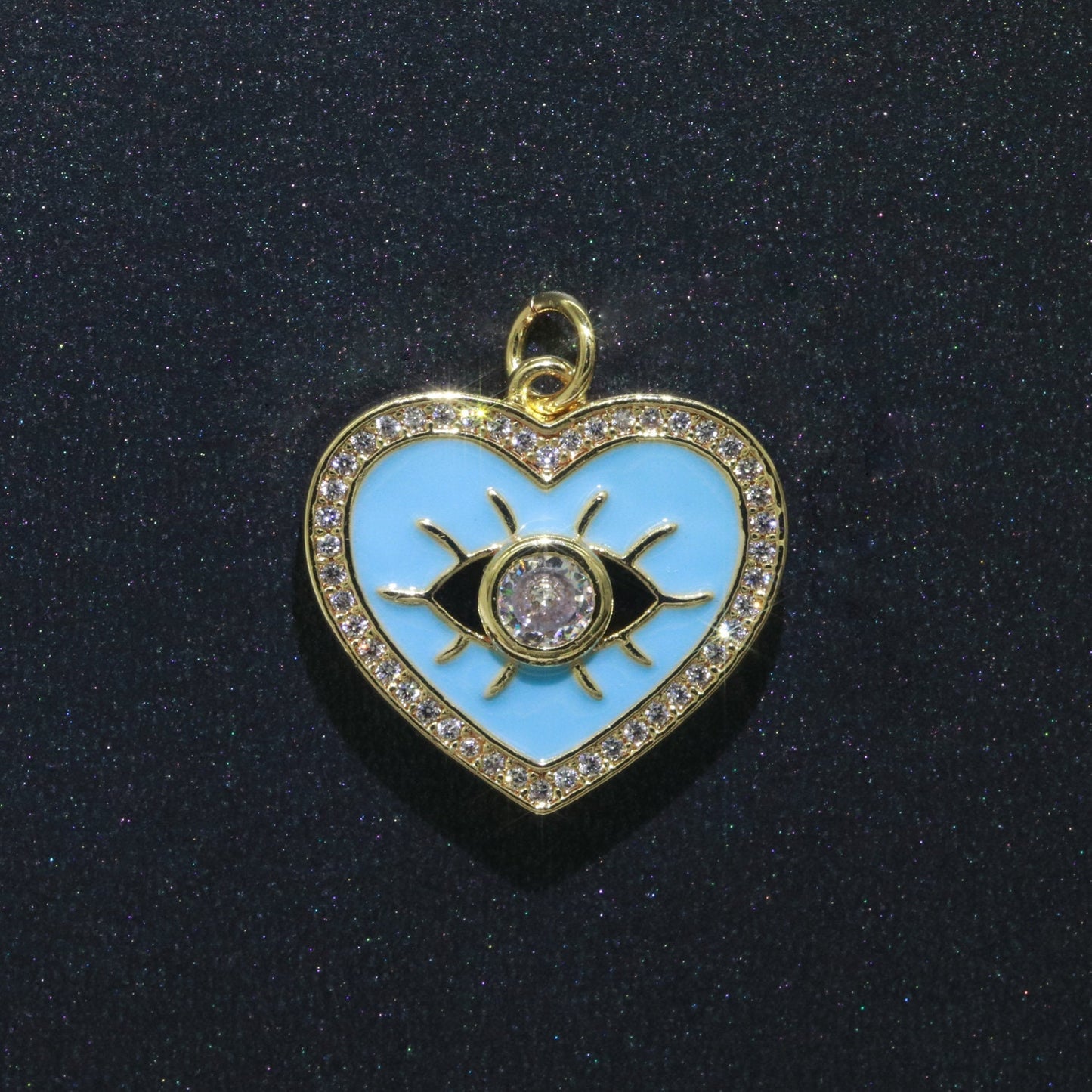 Gold Filled Evil Eye Charm Enamel Eye Heart Pendant Micro Pave Eye Charm Cubic ZIrconia Love Amulet Jewelry Medallion