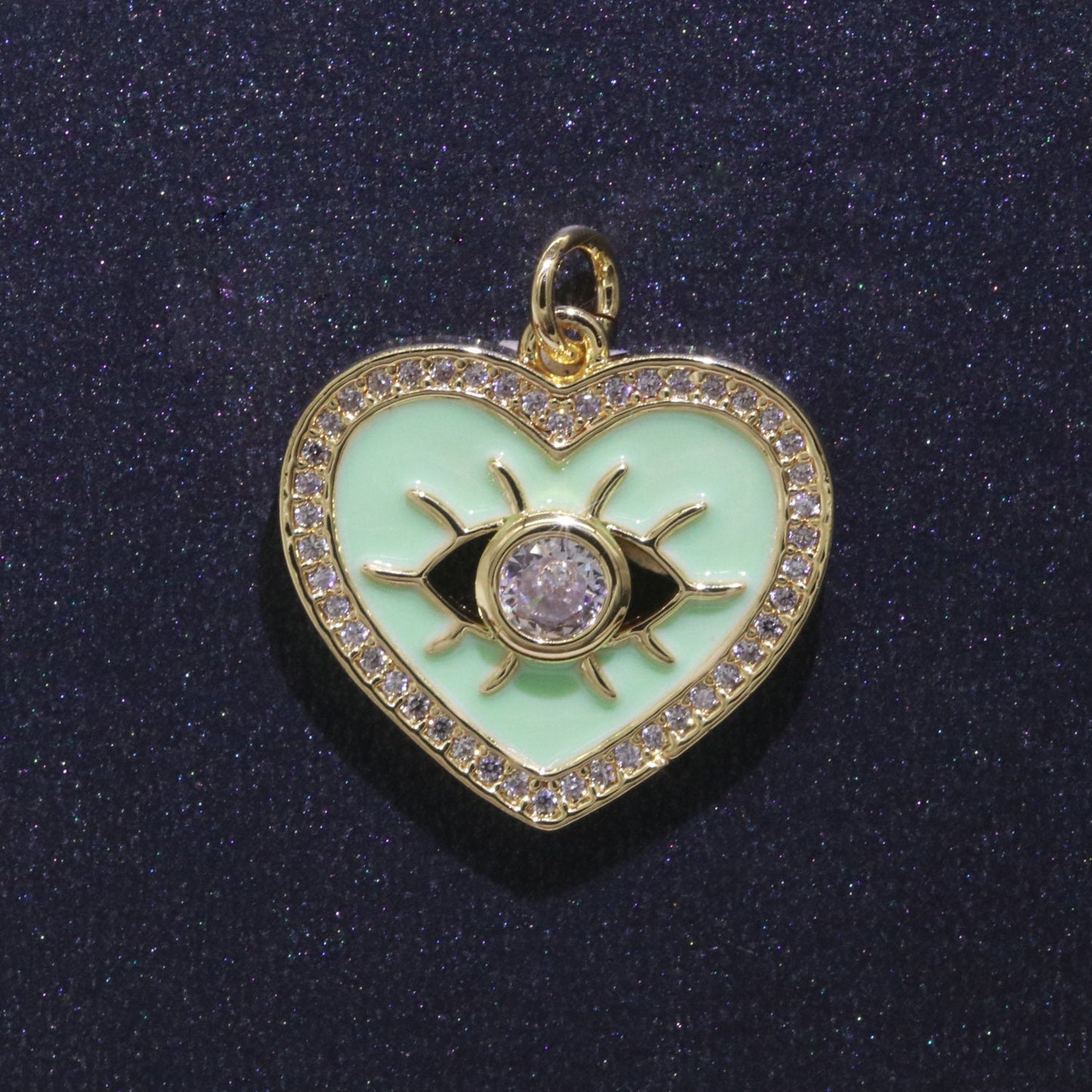 Gold Filled Evil Eye Charm Enamel Eye Heart Pendant Micro Pave Eye Charm Cubic ZIrconia Love Amulet Jewelry Medallion