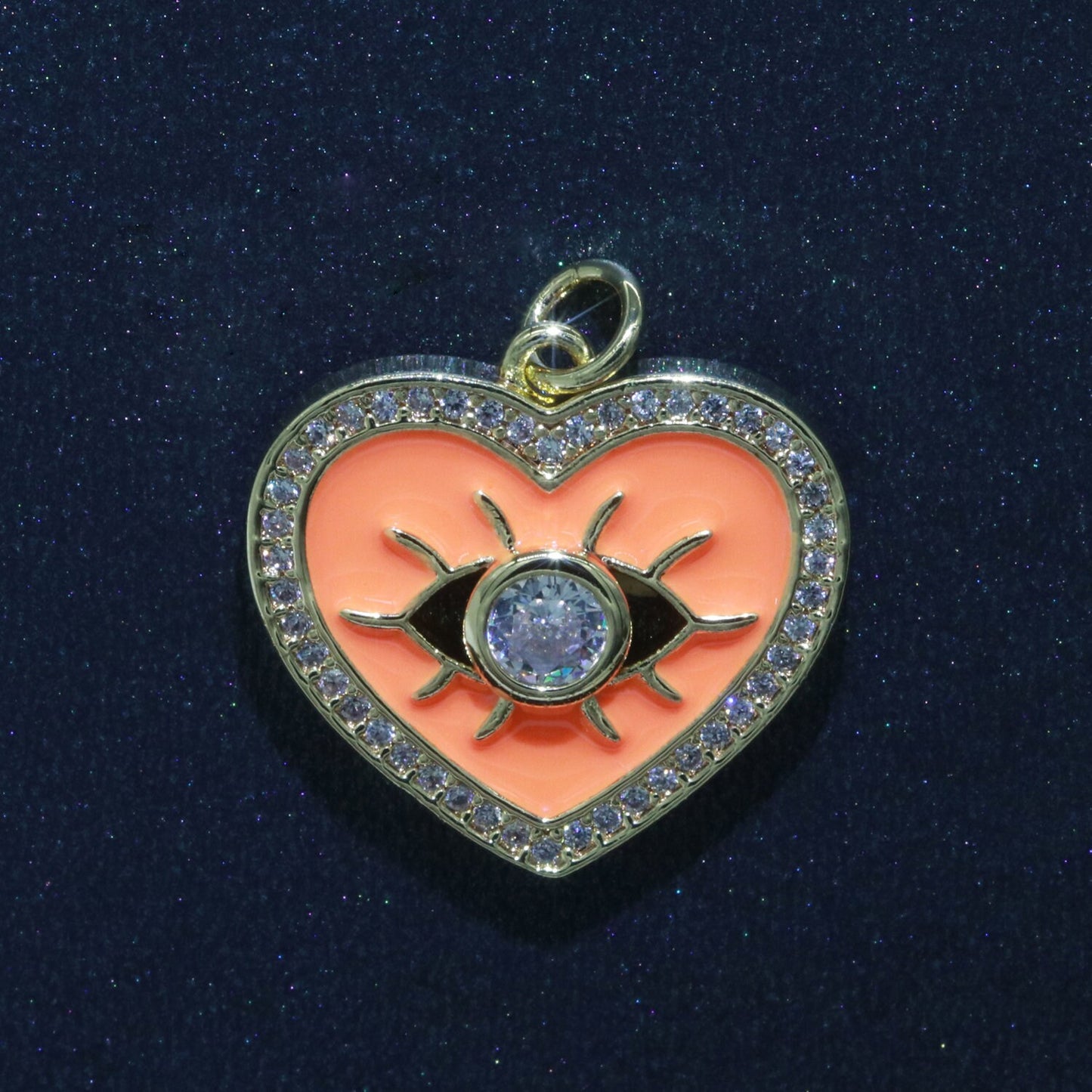 Gold Filled Evil Eye Charm Enamel Eye Heart Pendant Micro Pave Eye Charm Cubic ZIrconia Love Amulet Jewelry Medallion
